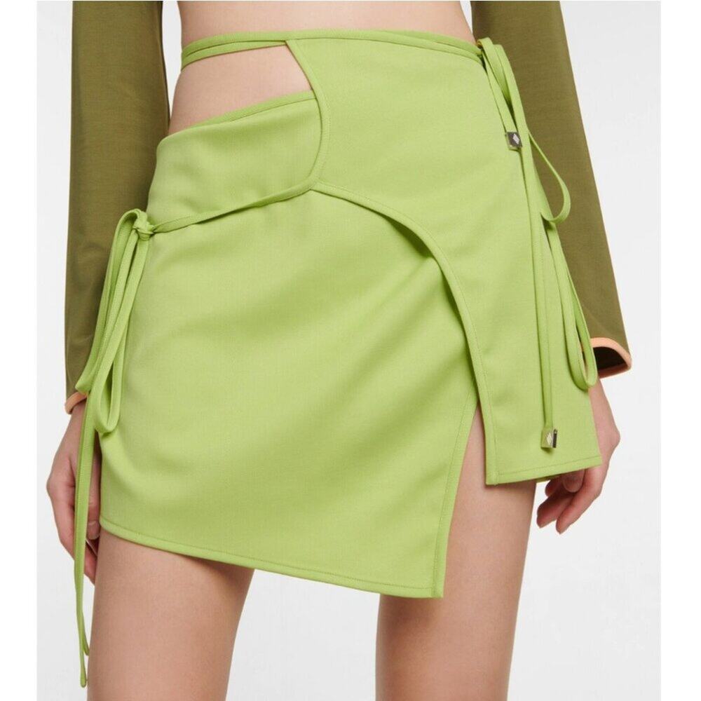 The Attico Greta Stretch Asymmetric Miniskirt in Pistache
